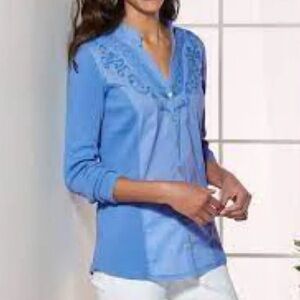 Soft Surroundings Henley Rissani Button Down Shirt‎